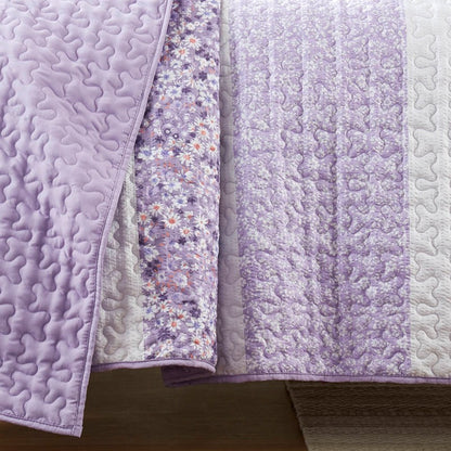 Coastal Floral Quilt Set - Shabby Chic Seersucker - Purple