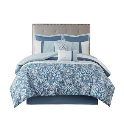 Shawnee Blue Medallion Comforter Set 8PC