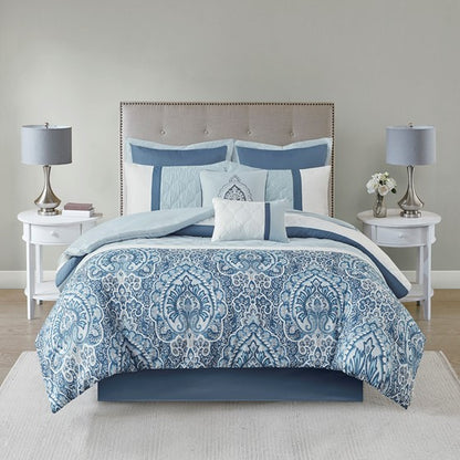 Shawnee Blue Medallion Comforter Set 8PC