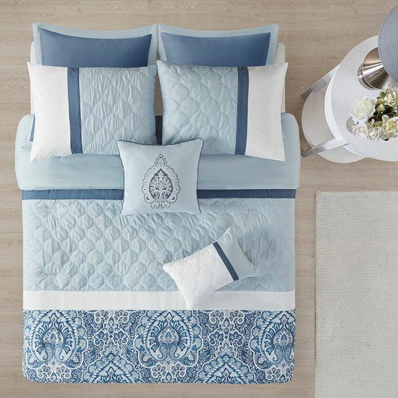 Shawnee Blue Medallion Comforter Set 8PC