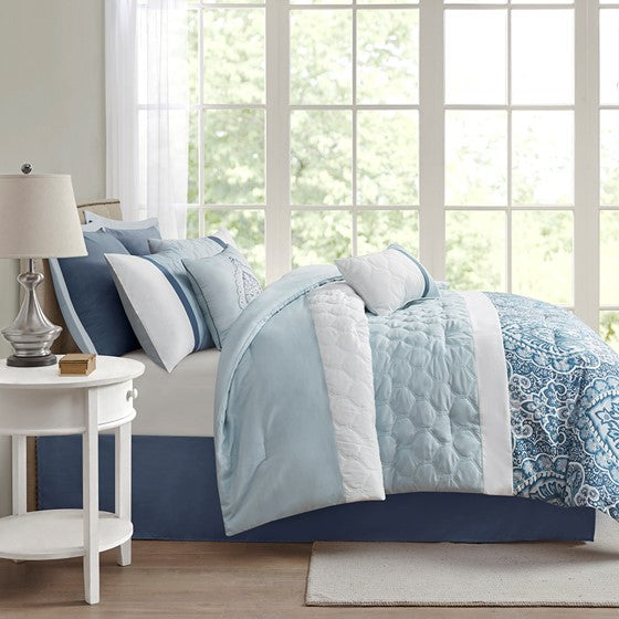 Shawnee Blue Medallion Comforter Set 8PC