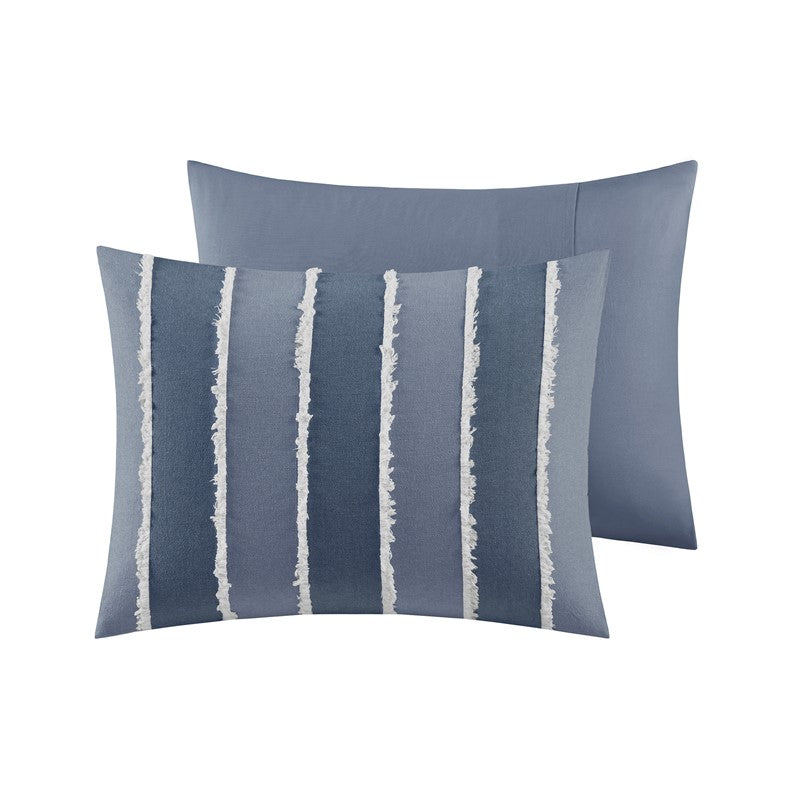Shay 3 Piece Striped Cotton Comforter Set | Nautical Bedding Set | Blue