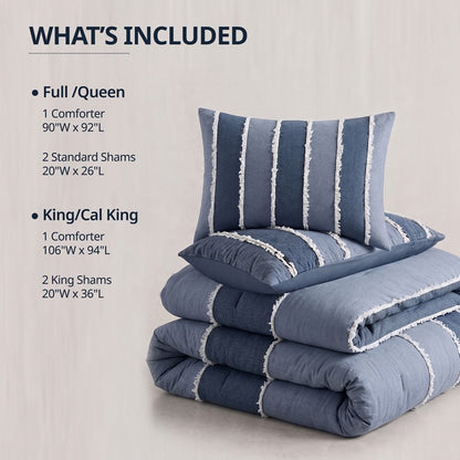 Shay 3 Piece Striped Cotton Comforter Set | Nautical Bedding Set | Blue