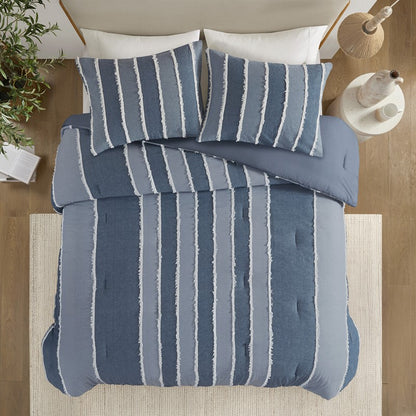 Shay 3 Piece Striped Cotton Comforter Set | Nautical Bedding Set | Blue