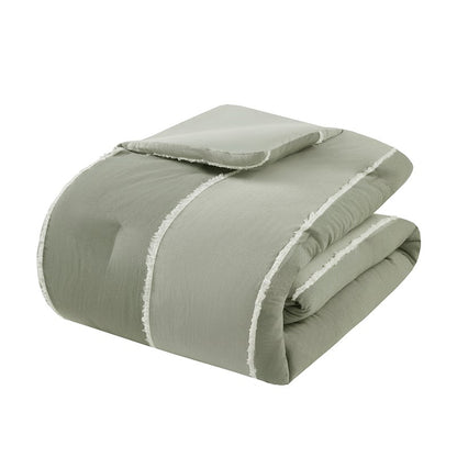 Shay 3 Piece Striped Cotton Comforter Set | Green Bedding Set | Sage
