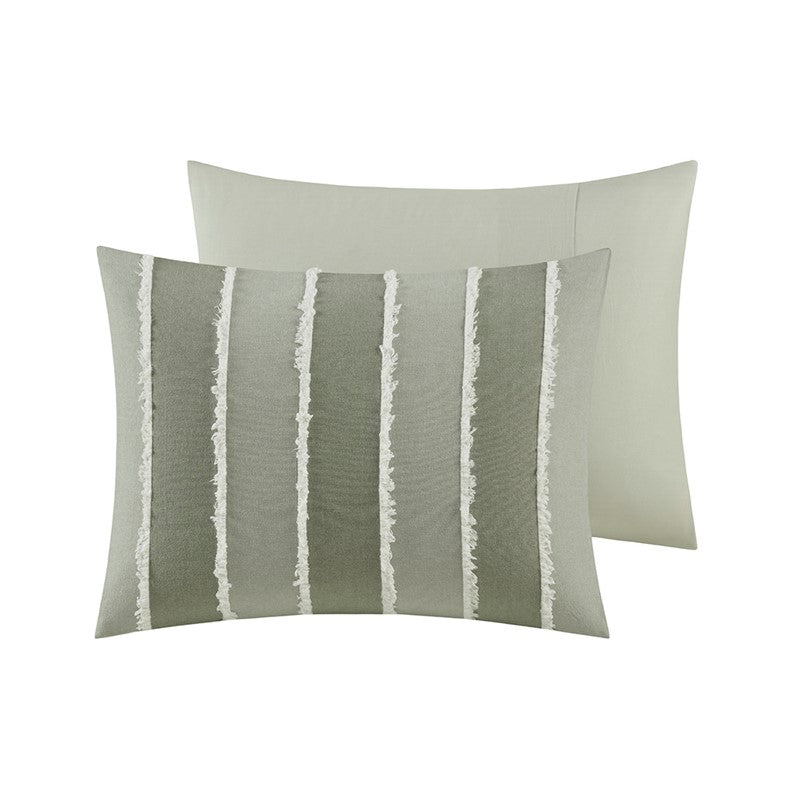 Shay 3 Piece Striped Cotton Comforter Set | Green Bedding Set | Sage