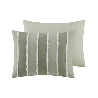 Shay 3 Piece Striped Cotton Comforter Set | Green Bedding Set | Sage