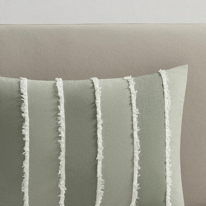 Shay 3 Piece Striped Cotton Comforter Set | Green Bedding Set | Sage