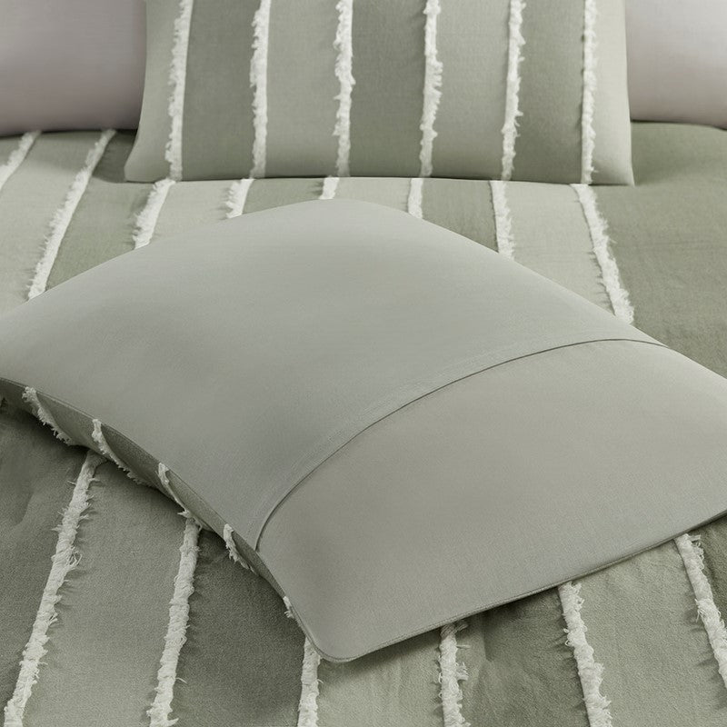 Shay 3 Piece Striped Cotton Comforter Set | Green Bedding Set | Sage