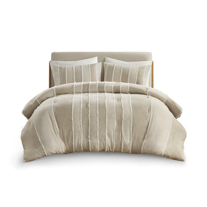 Shay 3 Piece Striped Cotton Comforter Set | Coastal Comforter Set | Taupe