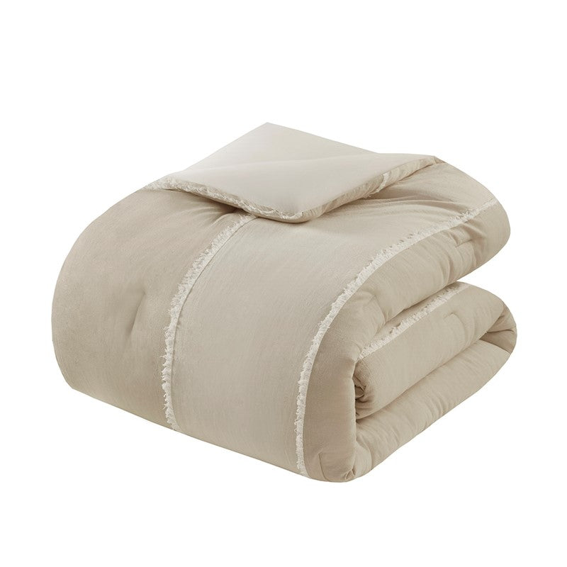 Shay 3 Piece Striped Cotton Comforter Set | Coastal Comforter Set | Taupe