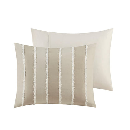 Shay 3 Piece Striped Cotton Comforter Set | Coastal Comforter Set | Taupe