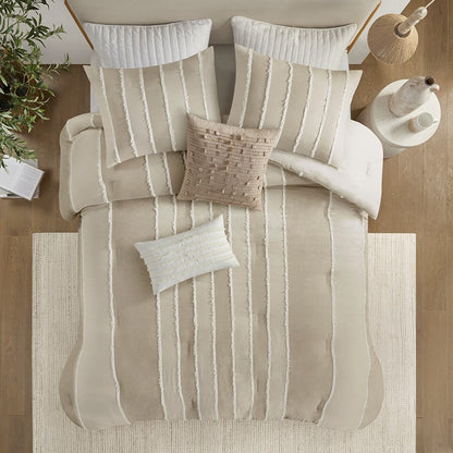 Shay 3 Piece Striped Cotton Comforter Set | Coastal Comforter Set | Taupe