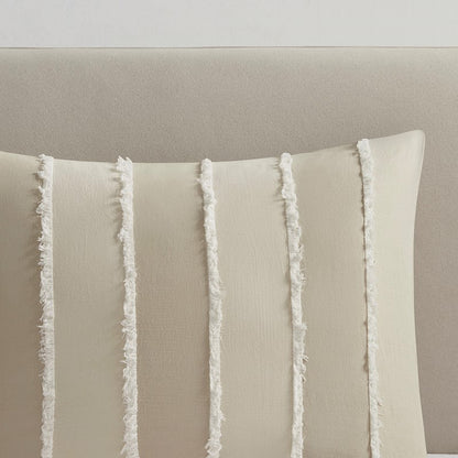Shay 3 Piece Striped Cotton Comforter Set | Coastal Comforter Set | Taupe