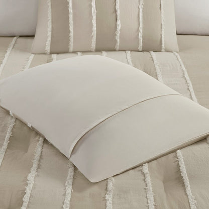 Shay 3 Piece Striped Cotton Comforter Set | Coastal Comforter Set | Taupe
