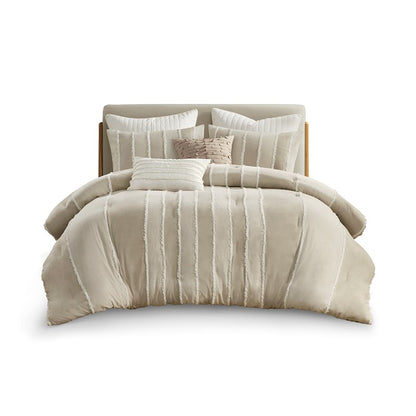 Shay 3 Piece Striped Cotton Comforter Set | Coastal Comforter Set | Taupe