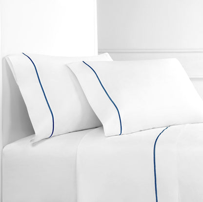 300TC Single Stripe Embroidered Percale Pillowcase Pairs