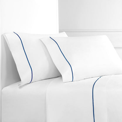 Single Stripe Embroidered 300TC 100% Cotton Percale Sheet Set
