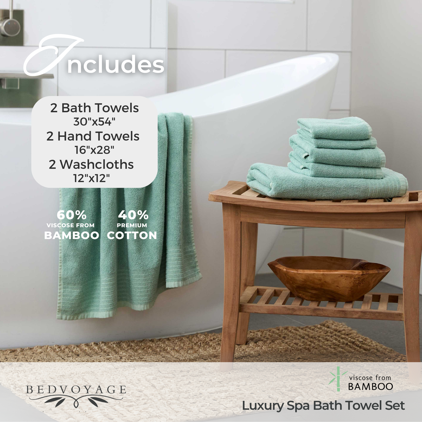 Bamboo 6 Piece Spa Towel Set – Seaglass - Coastal Bath Towels