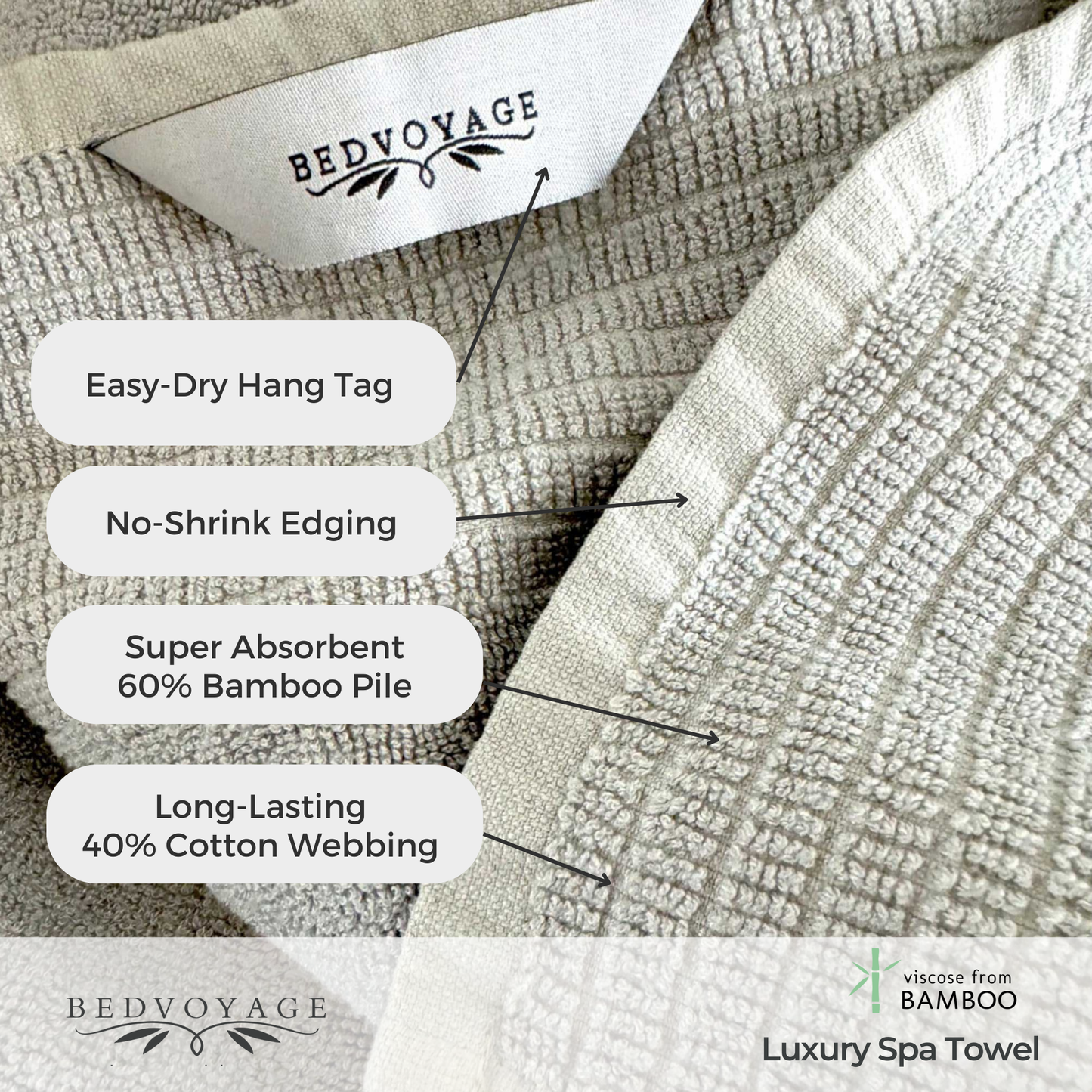 Luxury Bamboo 6 Piece Spa Towel Set – Stone