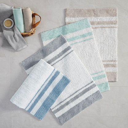 Madison Park Spa Cotton Reversible Bath Rug - Aqua - Coastal Bath Rugs