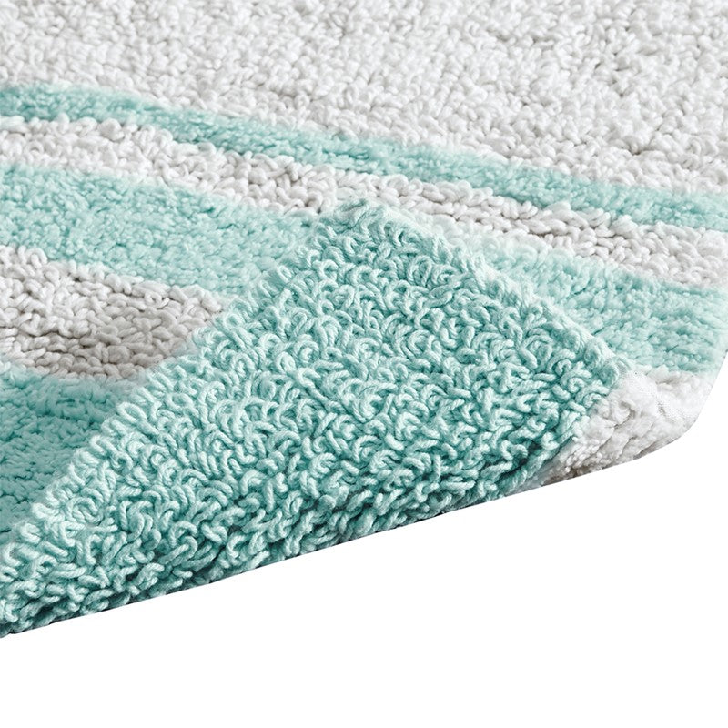 Madison Park Spa Cotton Reversible Bath Rug - Aqua - Coastal Bath Rugs