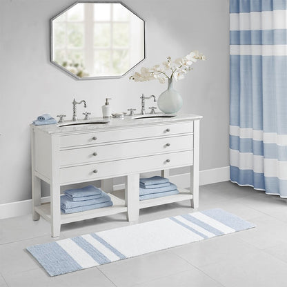 Madison Park Spa Cotton Reversible Bath Rug - Blue - Coastal Bath Rugs