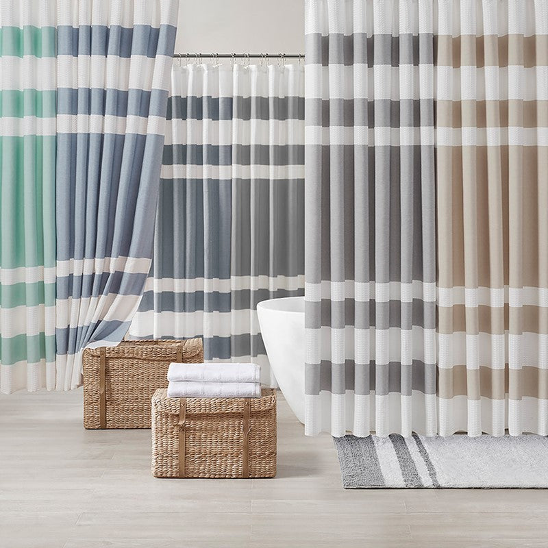 Madison Park - Spa Waffle Shower Curtain - Aqua