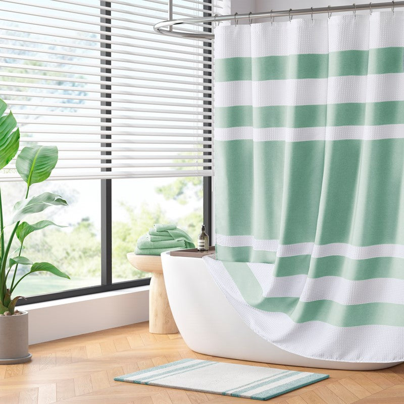 Madison Park - Spa Waffle Shower Curtain - Aqua