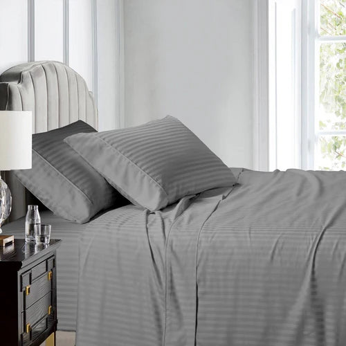Egyptian Linens 608TC 100% Cotton Split King Stripe Adjustable Bed Sheets