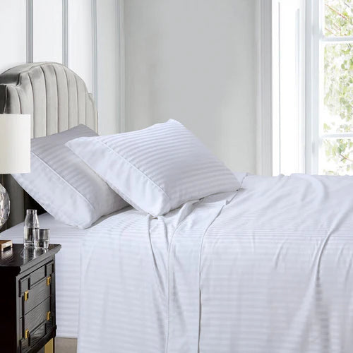 Egyptian Linens 608TC 100% Cotton Split King Stripe Adjustable Bed Sheets