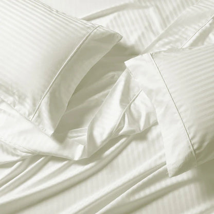 CinchFit No Tear 600TC Cotton Stripe Split Top King Sheets American Made Sheets