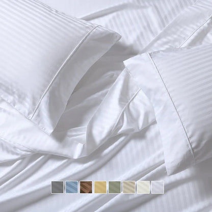 CinchFit No Tear 600TC Cotton Stripe Split Top King Sheets American Made Sheets