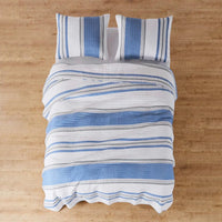 Ocean-Inspired Quilt Set: St. Bart - Soft Cotton, Blue/Grey/White Stripes- Sizes Twin to King - Quahog Bay Bedding