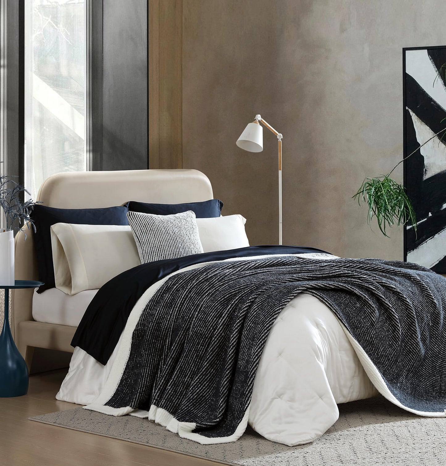 Luxury Two-Tone Ribbed Bed Blanket