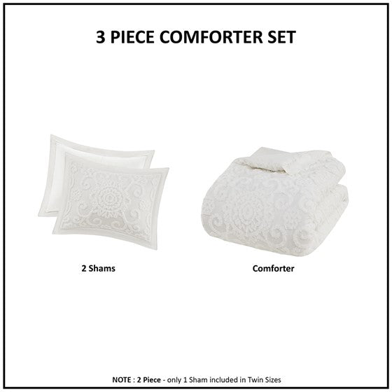 Suzanna 3PC Cotton Boho Medallion Comforter Set - Ivory - Quahog Bay Bedding