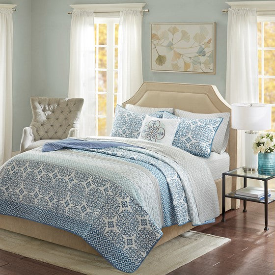 Coastal Sybil Quilt Set with Cotton Bed Sheets 8PCS