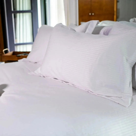 T-310 White Blended 6MM Satin Stripe Bed Sheets - Rifz Textiles Inc