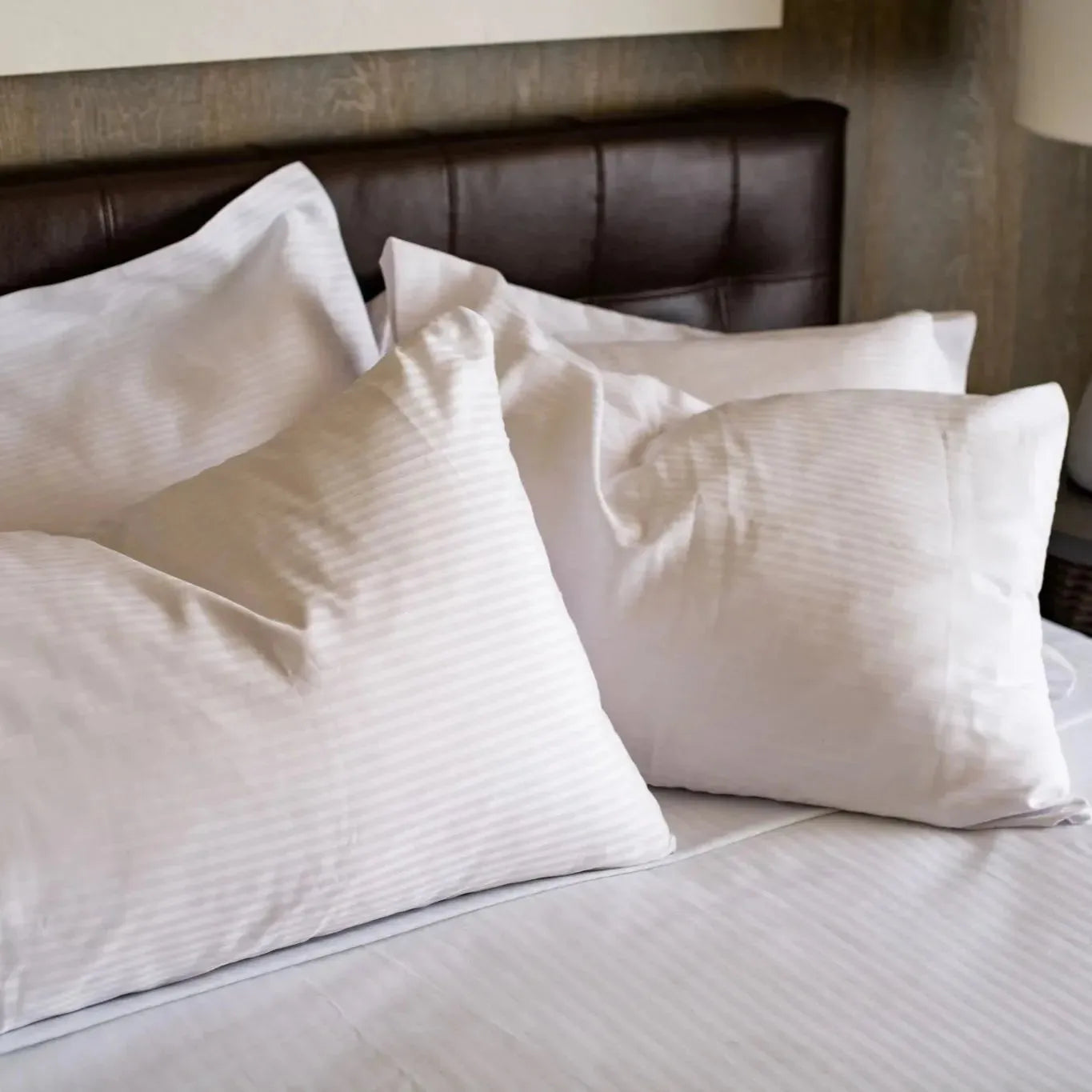 T-310 White Blended 6MM Satin Stripe Bed Sheets - Rifz Textiles Inc