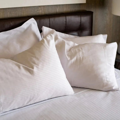 T-310 White Blended 6MM Satin Stripe Bed Sheets - Rifz Textiles Inc