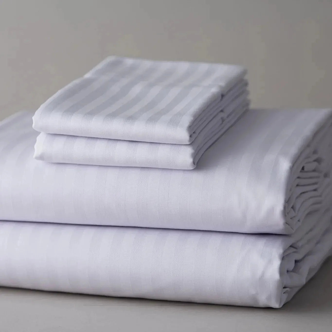 T-310 White Blended 6MM Satin Stripe Bed Sheets - Rifz Textiles Inc