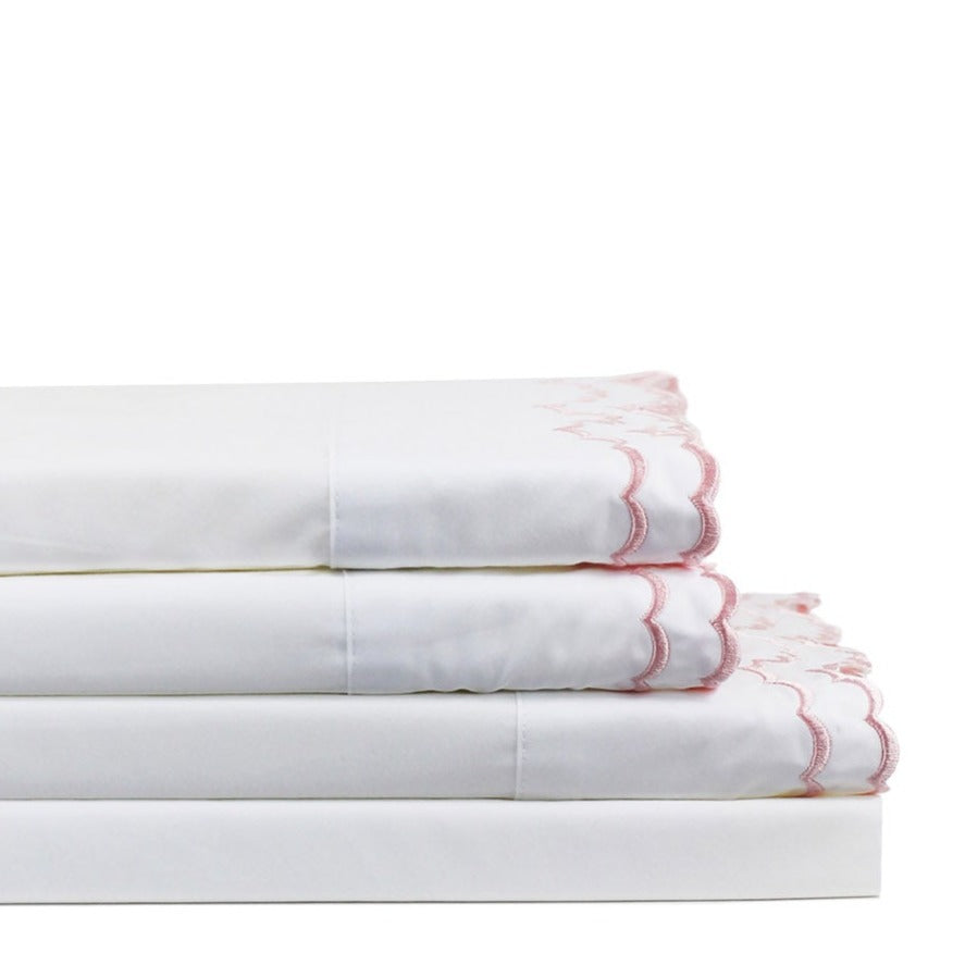 Double Scalloped Edge Embroidered Percale Sheet Set