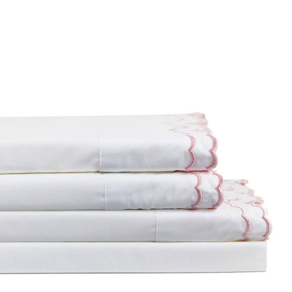 Double Scalloped Edge Embroidered Percale Sheet Set