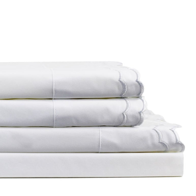 Double Scalloped Edge Embroidered Percale Sheet Set