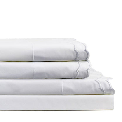 Double Scalloped Edge Embroidered Percale Sheet Set