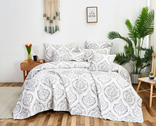 Tache Dreamy Moon Sky Ogee Damask Heather Grey White Quilt Set (TB300) - Tache Home Fashion