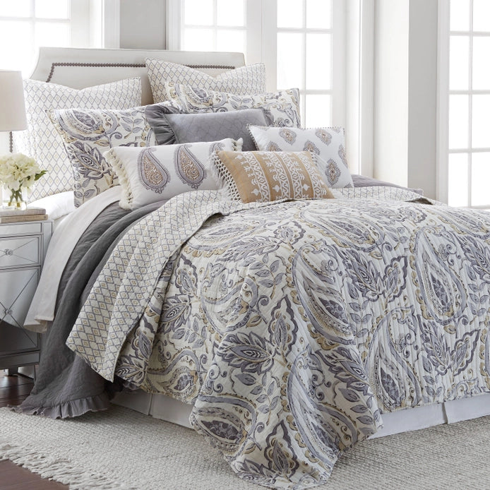 Tamsin Grey Euro Sham Set of 2 -  Floral Pillow Shams