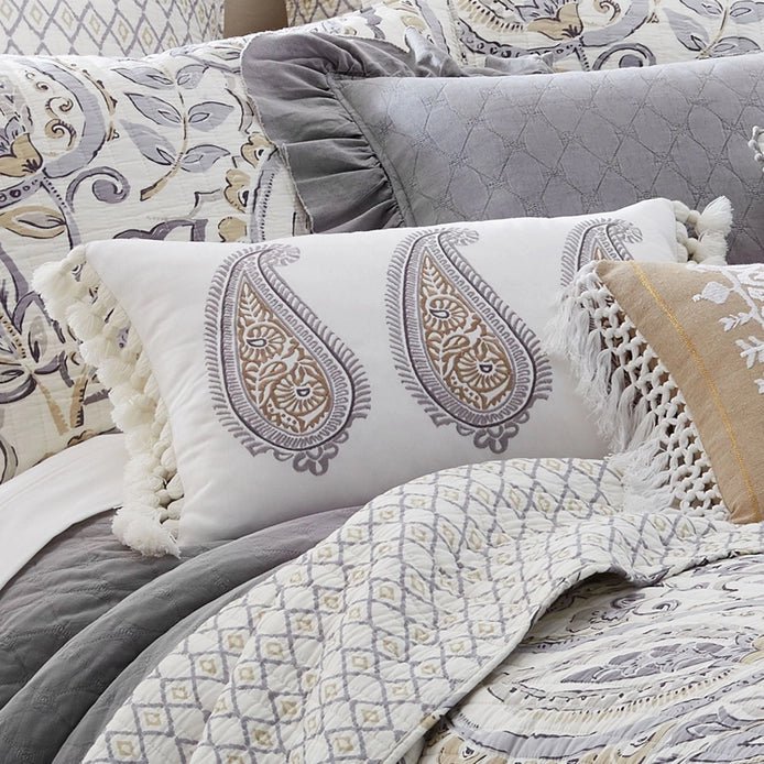 Tamsin Grey Flower Pillow - Floral Accent Pillows