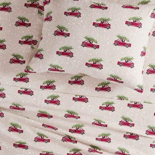 Woolrich 100% Cotton Printed Flannel Sheet Set - Tan Cars - Quahog Bay Bedding
