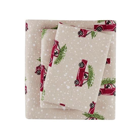 Woolrich 100% Cotton Printed Flannel Sheet Set - Tan Cars